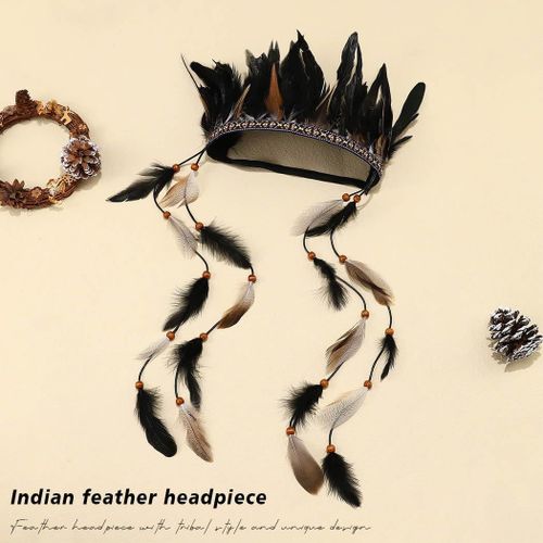 Tzf-Plume Bandeau Couronne Indien Tribal Casque Festival Costume Coiffe Carnaval Fascinator Cheveux Accessoires Pour Femmes Et Filles