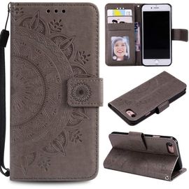 Housse Téléphone Portable Pour Apple Iphone 7/8/Se [2020/2022] - Étui Housse Avec Compartiment Pour Carte Iphone Se [2020/2022] Cover - Protection À Rabat Motif Mandala Gris
