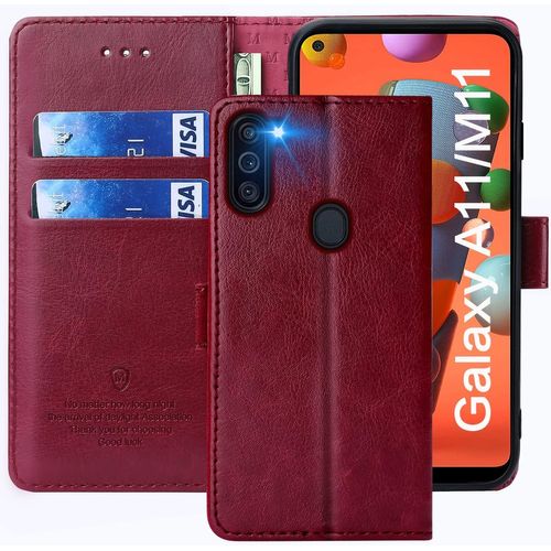 Coque Pour Samsung Galaxy M11 / A11, Étuis À Rabat Samsung Galaxy M11 / A11,Premium Pu Etui Housse En Cuir Portefeuille De Protection Magnétique Pour Samsung Galaxy M11 / A11,Rouge