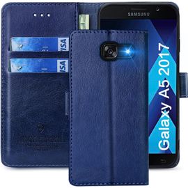 Coque Pour Samsung Galaxy A5 2017, Étuis À Rabat Samsung Galaxy A5 2017,Premium Pu Etui Housse En Cuir Portefeuille De Protection Magnétique Pour Samsung Galaxy A5 2017,Bleu