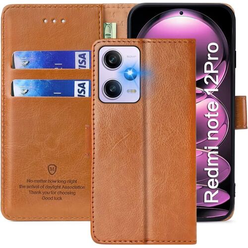 Coque pour Xiaomi Redmi Note 12 Pro/Poco X5 Pro, Étuis à Rabat Redmi Note 12 Pro,Premium PU Etui Housse en Cuir Portefeuille de Protection Magnétique pour Xiaomi Poco X5 Pro,Brun