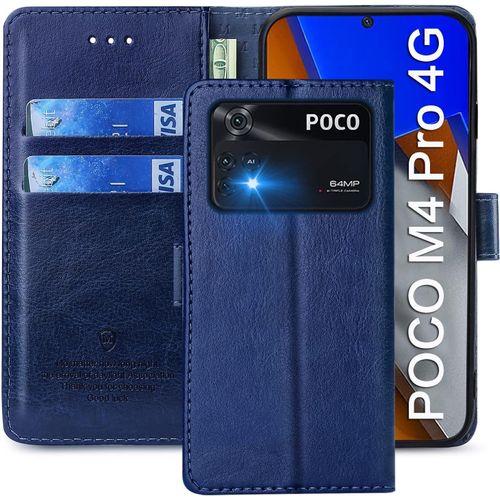 Coque Pour Xiaomi Poco M4 Pro 4g, Étuis À Rabat Xiaomi Poco M4 Pro 4g,Premium Pu Etui Housse En Cuir Portefeuille De Protection Magnétique Pour Xiaomi Poco M4 Pro 4g,Bleu