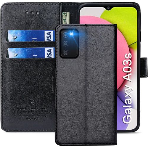 Coque Pour Samsung Galaxy A03s, Étuis À Rabat Samsung Galaxy A03s,Premium Pu Etui Housse En Cuir Portefeuille De Protection Magnétique Pour Samsung Galaxy A03s,Noir