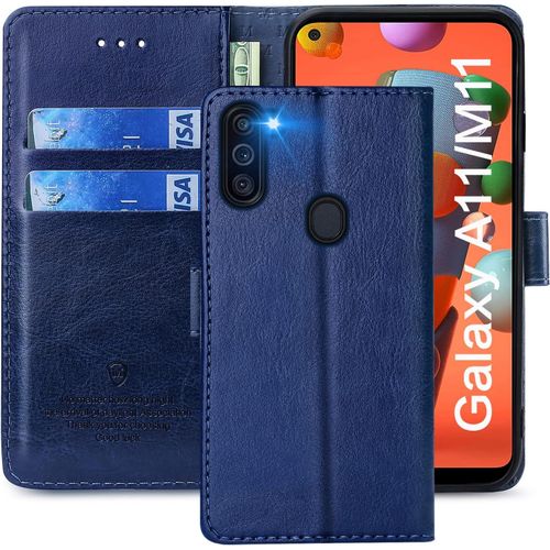 Coque Pour Samsung Galaxy M11/A11 - Étui À Rabat En Cuir Pu Premium Avec Portefeuille Et Protection Magnétique - Bleu