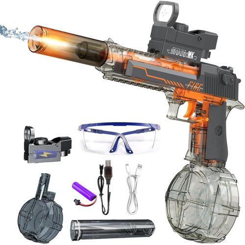 Pistolet À Eau Électrique De Grande Capacité - Pistolet À Eau Avec Sac À Dos - Buse Rotative Et Feu De Bouche - Jouet Pour Piscine, Fête, Plage En Plein Air (Sandhawk-Noir)