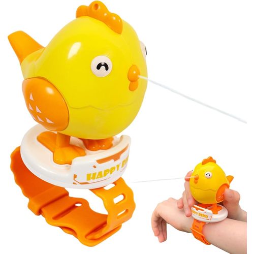 Pistolet À Eau 3 En 1 Pour Enfant - Petit Pistolet À Eau Portable - Montre Bracelet - Poulet Jaune - Lanceur - Pour L'été, La Piscine, La Plage, Le Sable, Les Activités En Plein Air