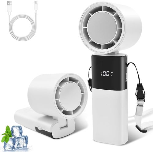 Mini ventilateur turbo portable avec écran numérique, vitesse réglable (1 à 100), pliable à 90°, batterie rechargeable de 4000 mAh, pour l'extérieur, blanc