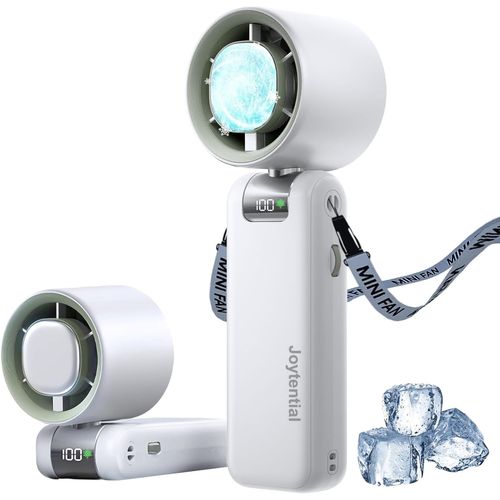 Ventilateur à Main, Ventilateur Portable Turbo Réglable en Vitesse 1 à 100, Batterie 4000mAh USB Rechargeable, Mode Réfrigérant, Petit Ventilateurs pour Extérieur, Voyage (Blanc)