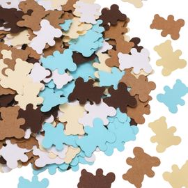 ChicSlick-Lot De 300 Confettis De Table De Mariage 3,1 Cm En Papier Ourson Coloré Pour Décorations De Fêtes, Fêtes D'Anniversaire (Bleu, Blanc, Marron)[X472]