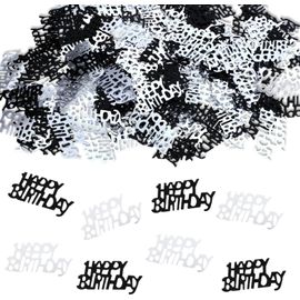 Confettis noirs et argentés « Happy Birthday » pour décorations de table, gothiques cool, fournitures de fête pour hommes, anniversaires de mariage, punk, grotesques, loisirs créatifs (15 g, 3