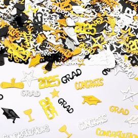 Confettis de remise de diplôme 30 g pour décorations de fête de remise de diplôme doré, noir, argent, confettis de félicitations 2025 pour fournitures de fête de classe 2025