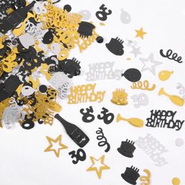 Lot de 300 confettis « Happy Birthday » pour 30e anniversaire - Noir doré et argenté - Décoration de table pour 30e anniversaire