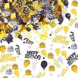 Confettis Happy Birthday - 30 g - Pour décoration d'anniversaire - Noir et doré - Paillettes pour fête