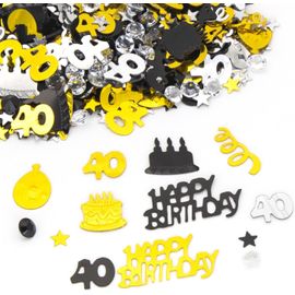 Confettis noirs et dorés pour 40e anniversaire - Décorations de table - Cadeaux pour femme - Pour 40e anniversaire (80 Happy Birthday)