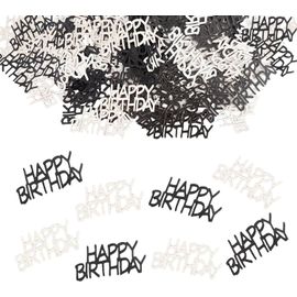 Lot de 100 confettis Happy Birthday - 5 x 2,3 cm - Noir et argenté - Décoration de table Happy Birthday - Paillettes - Décoration d'anniversaire - Serpentins - Décoration de table
