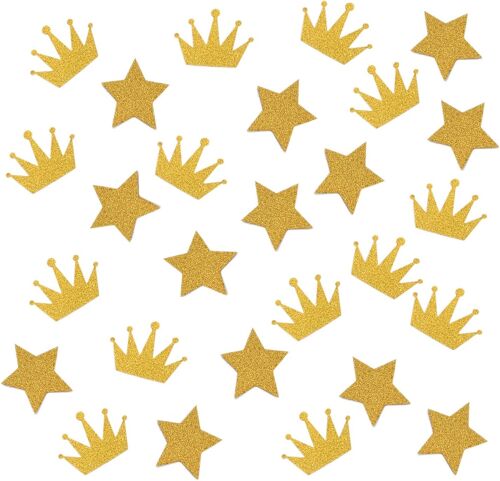 Lot de 200 confettis de d¿¿coration ¿¿ th¿¿me de mariage, ¿¿toiles dor¿¿es et formes de couronne dor¿¿e