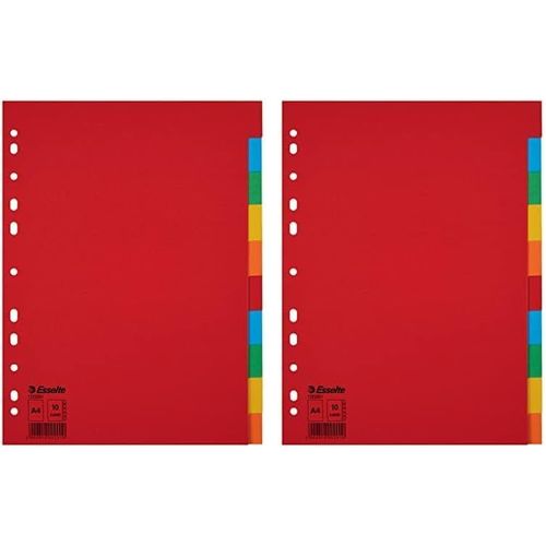 Intercalaires A4 10 Touches, Rouge/Multicolore, Carton Recyclé (Lot De 2)