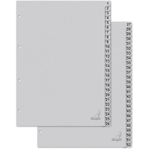 Cheng-Lot De 52 Intercalaires En Carton Din A4 Chiffres 1 À 52 180 G/M² Gris Recyclé Fsc