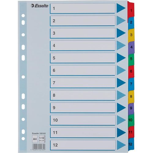 Intercalaires A4 1-12, Touches Et Bande Perforée Renforcées En Mylar, Carton Résistant, Bleu, 12 Onglets Avec Table Des Matières, 100162