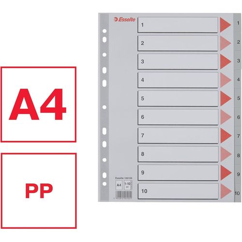 Cheng-Intercalaires A4 Touches 1-10, Extra-Large, Gris, Onglets Renforcés En Plastique Résistant Avec Table Des Matières, 100105