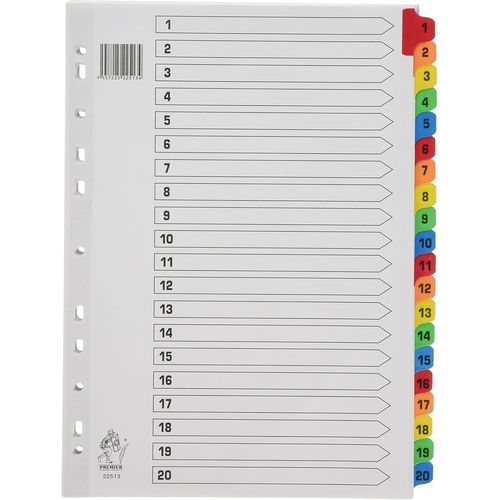 Intercalaires En Plastique Renforcés Sections 1 - 20 - A4 - 210x297 Mm (Blanc)