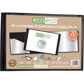 Porte-Vues A3 50% Recyclé 20 Pochettes En Plastique Noir Paysage