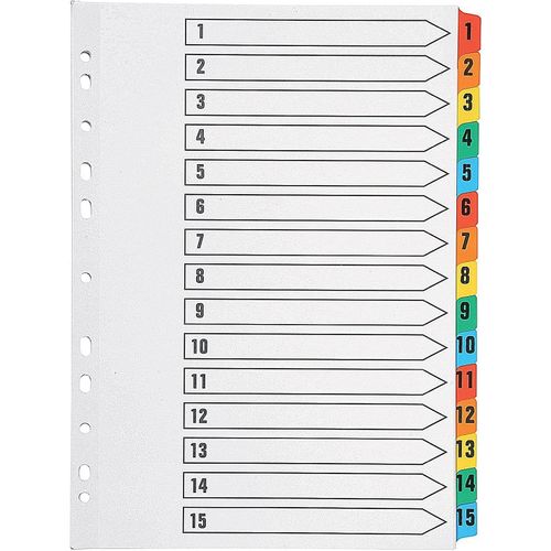 Index A4 Avec Perforations Et Intercalaires Multicolores Renforcés Numérotés De 1 À 15