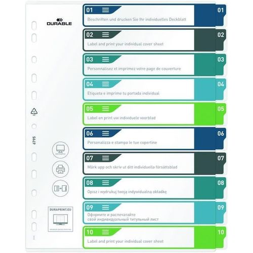 Intercalaires Imprimables Translucides A4+ 10 Onglets - Multicolore - 1 Pièce