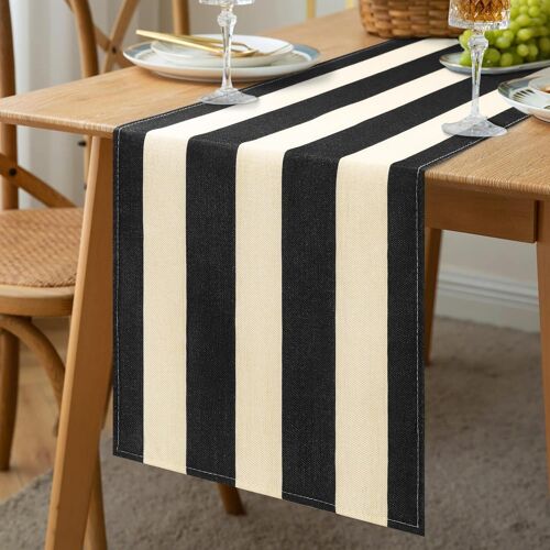 Chemin De Table Rayé Noir Nappe Rustique Classique Moderne Lavable Longue Table À Manger Décor Pour Table Basse Canapé Table Chambre Intérieur Ou Extérieur 33x183cm