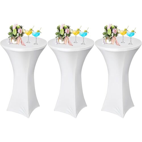 Sjzg-Lot De 3 Housse De Table Ronde Extensible, Housse Mange Debout, Nappe Ronde De Cocktail Pour Bar Table De Banquet Mariage Hôtel (Blanc) 80 * 110cm
