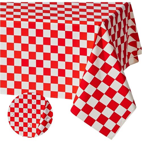 SJZG-137 X 274 Cm Nappe Jetable Rouge Et Blanc À Carreaux Pour Fête, Nappe Rectangulaire En Plastique Pour Pique-Nique, Fête Prénatale, Mariage, Fête D'Anniversaire, Décoration De Saint-Valentin
