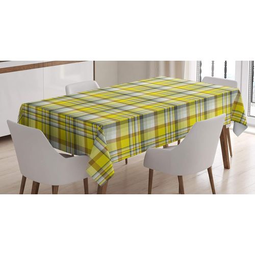Sjzg-Gris Jaune Nappe, Vibrant Madras Plaid, Linge De Table Rectangulaire Pour Salle À Manger Décor De Cuisine, 140 Cm X 200 Cm, Jaune Multicolore