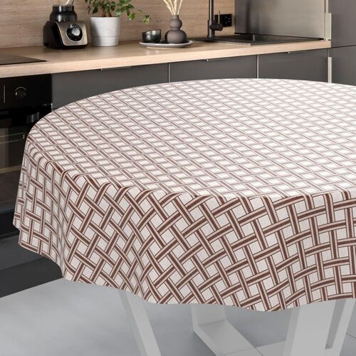 Sjzg-Nappe En Toile Cirée Nappe Lavable Nappe De Jardin En Toile Cirée Extérieur Intérieur Ronde 120 Cm Bord Coupé À Carreaux Beige