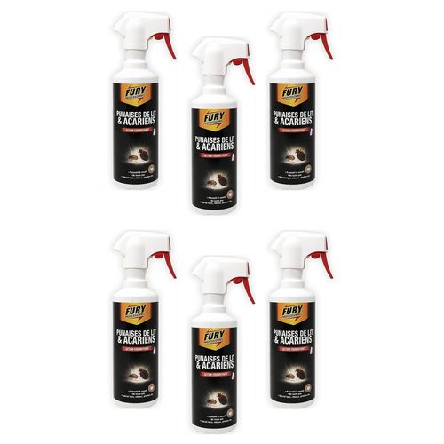 Fury Lot de 6 flacons 500 ml Tue punaises de lit et acariens prêt à l'emploi