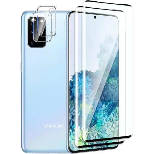 Sjzg-2+2 Pièces Verre Trempé Pour Samsung Galaxy S20 Plus Avec Caméra Arrière Protecteur,Hd Transparent,3d Incurvé Couverture Complète,9h Dureté,Sans Bulles,Anti-Rayures,Protection Décran