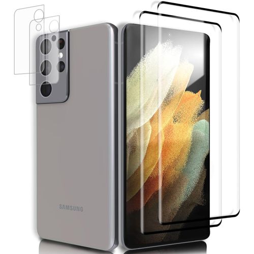Sjzg-Lot De 2, Verre Trempé Pour Samsung Galaxy S21 Ultra 5g Et Caméra Arrière Protecteur, 9h Dureté Protecteur D'écran, Anti-Rayures Film Protection Écran, Facile À Installer, Pas Traces Doigts