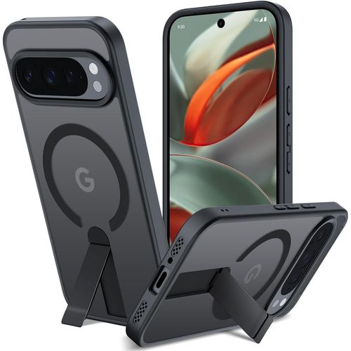 SJZG-Coque Pour Google Pixel 9/9 Pro Avec Support Compatible Avec Magsafe Étui Magnétique Béquille Protection Antichoc, Protection De Qualité Militaire Housse Translucide Mat, Noir