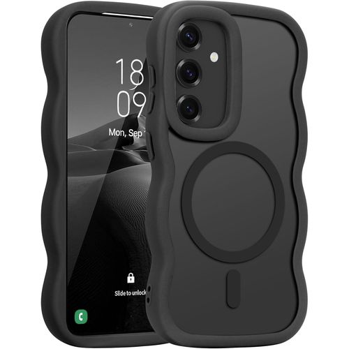 Sjzg-Coque Magnétique Pour Samsung Galaxy S25 Plus/S24 Plus [Compatible Avec Magsafe] Translucide Mat Cadre Vague Bouclée Coque Slim Fit Antichoc Housse De Protection Pour Homme Et Femme-Noir