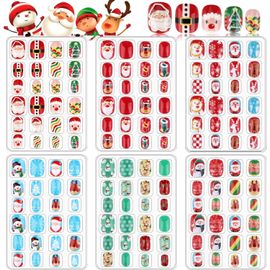 6 Pièces Noël Enfants Faux Ongles, Autocollants Adhésifs Couverture Ère Noël Bonhomme De Neige Arbre De Complète Ongles Mignons Pour Filles Diy Nail Art Décoration -B 