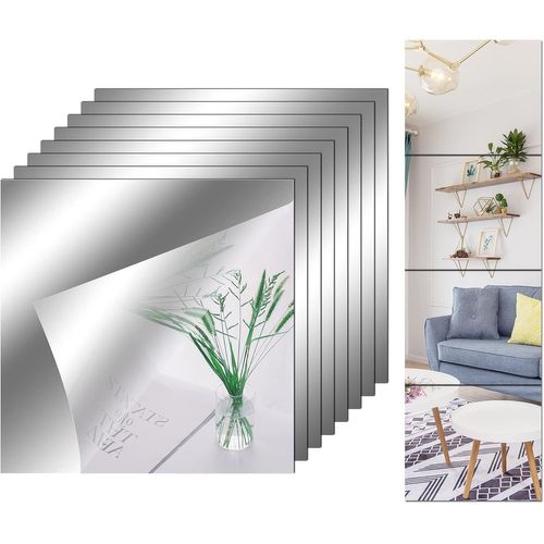 Lot de 8 miroirs adhésifs 20 x 20 cm/8 x 8"" - Autocollants muraux - Petit sticker mural - Pour salle de bain - Miroir de porte - Pour armoire - Tatoo de sable