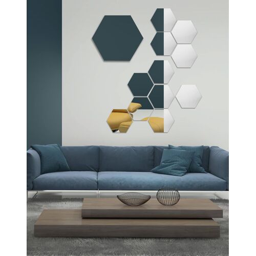 12 PCS Miroir Mural Jexagonal en Acrylique, Miroir Mural Autocollant pour la Décoration de la Maison/Chambre/Salon(200x170mm)