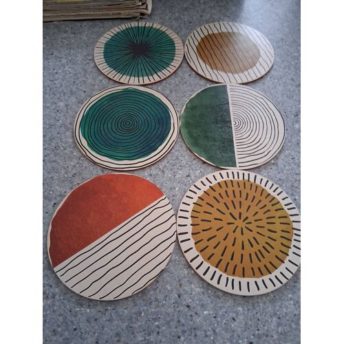 Lot De 6 Sous Verres Rond Carton Multicolore