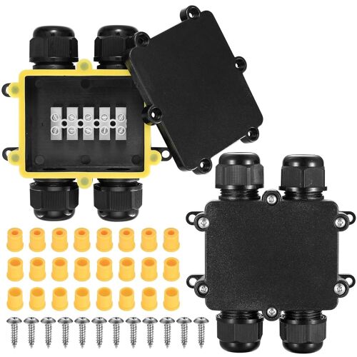 2 Pièces Boîte de Jonction étanche IP68, Boite de Derivation Etanche Exterieur, Boîtier de Connecteur de Câble 4 Voies Connexions pour Câble Ø5mm-14mm
