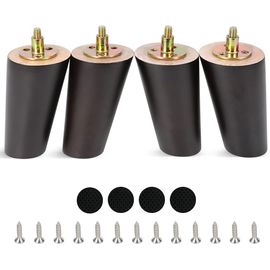 Lot De 4 Pieds Ronds De Meubles En Bois - Pour Canapé-Lit Moderne Du Milieu Du Siècle - Pieds De Table (4""/ 10cm, Noyerl-Incliner)