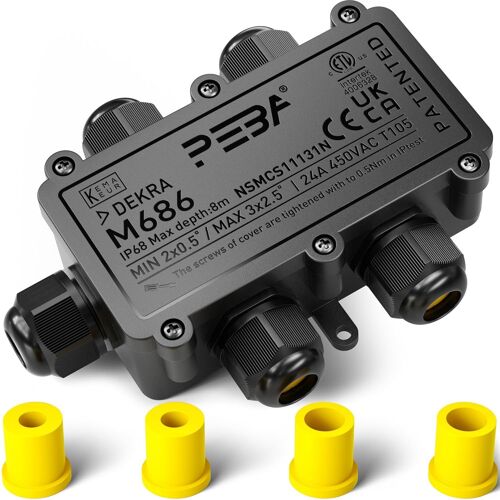 Boîte de dérivation étanche IP68 - Etanche Boîte de Jonction - Boîtier de raccordement électrique 5 voies pour câble de Ø 4 à 12mm - Connecteurs de Câbles Étanches,Parfait pour câble extérieur