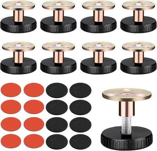 8 Pièces Pied de Meuble Reglable,Pieds Reglable Métal 27-40 mm,Solides et Stables,Pied Reglable pour Meuble Auto-adhésifs,Pied Meuble Reglable avec Anti-Rayures pour Lit Tables Armoires Bureau