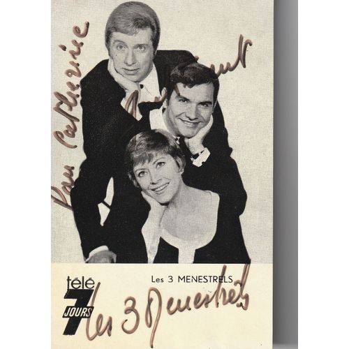 Carte Postale Années 60 Dédicacée Les 3 Menestrels Télé7 Jours Signature Authentique