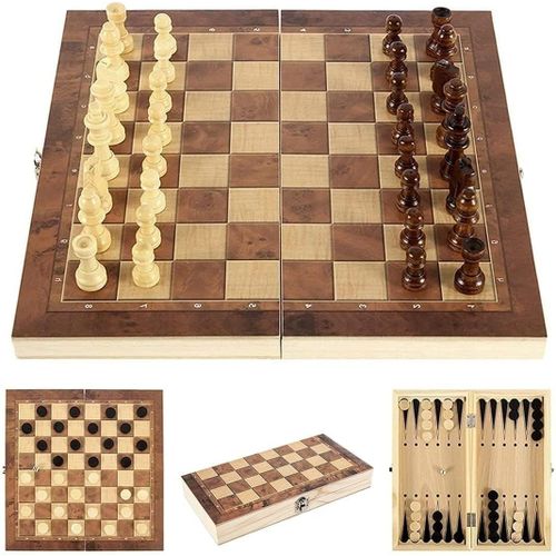 Jeu D'échecs En Bois,3en1 Jeu D'échecs Et Dames,International Chess,Portable Chess,Échiquier Bois Jeu,Jeu D'échecs Pliable,Jeu Echec Bois Jouet En Bois,Loisir Creatif Game Pour Voyage Enfants Adultes