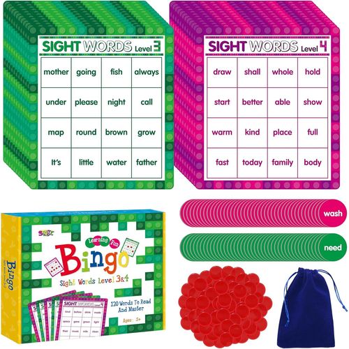 Jeu De Bingo Des Mots Fréquents, 120 Mots Fréquents Apprendre À Lire Niveau 3 & Niveau 4 Jeu De Plateau De Bingo Listes De Mots De Dolch Et Fry Pour Enfants De Maternelle Et D'école Préscolaire 4-8