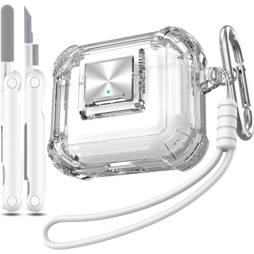 ELVORIX-Coque pour AirPods 3 génération avec Serrure, Coque Transparente Souple et Transparente de qualité Militaire, résistante aux Chocs avec kit de Nettoyage,Blanc Clair